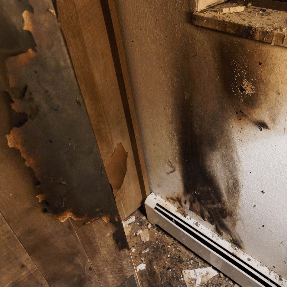 fire damage on wall