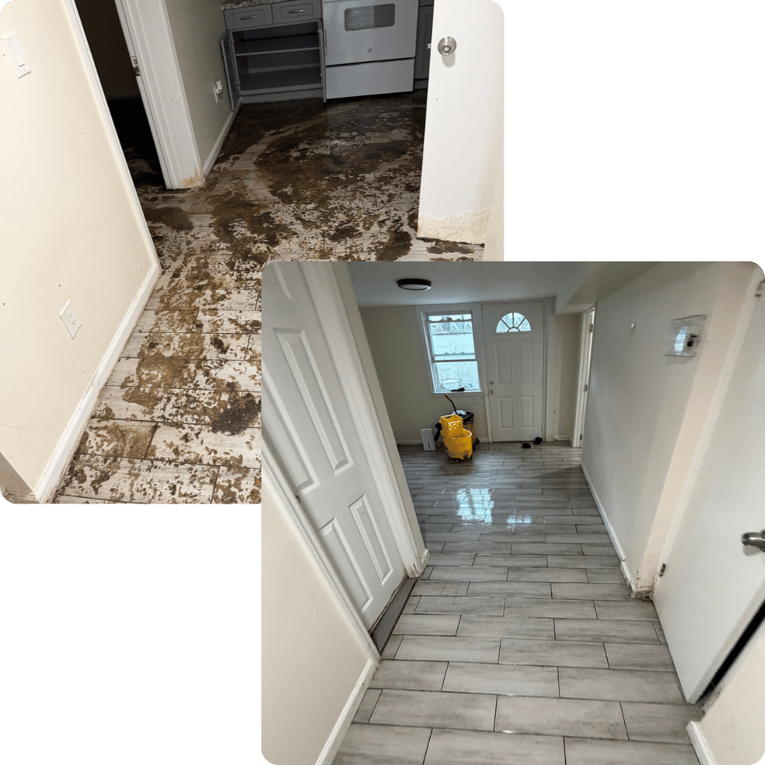 water damage 2 before after